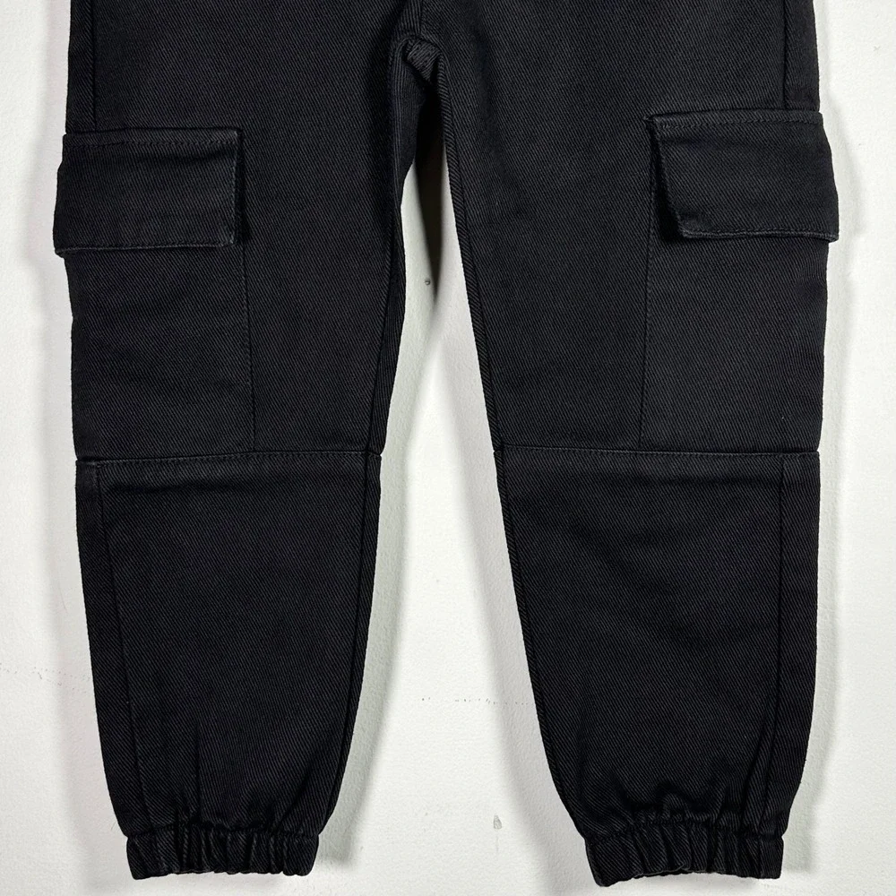 Kids Black Twill Cargo dance hip hop Jogger Pants Size 120 Elastic Waist Utility